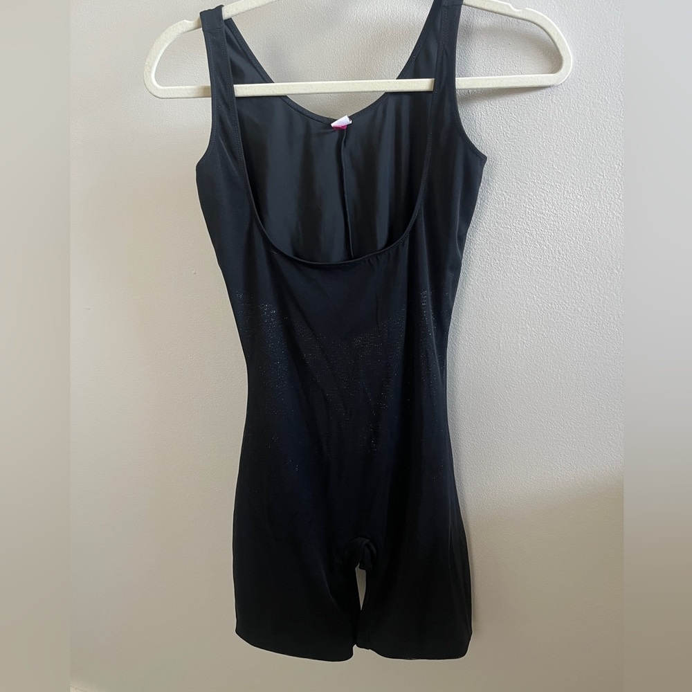 SPANX Star Power Black Lady Luxe Open-Bust Mid-Thigh Sparkly Bodysuit Size XL